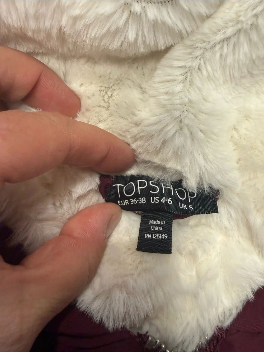 Topshop Burgundy and Cream Hooded Puffer Jacket